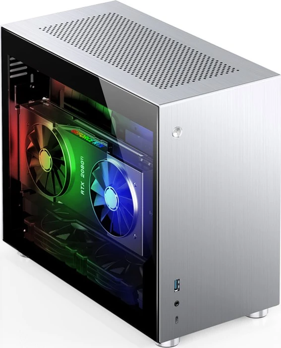 Jonsbo V10, silber, Glasfenster, Mini-ITX