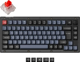 Keychron V1 Knob Version, Frosted Black, PBT, LEDs RGB, hot-swap, Keychron K Pro RED, USB, DE