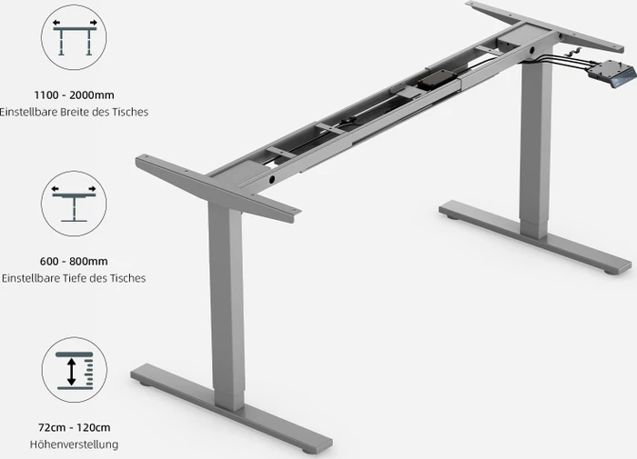 Maidesite T2 Pro elektrisch höhenverstellbares Sitz-Steh-Schreibtischgestell grau