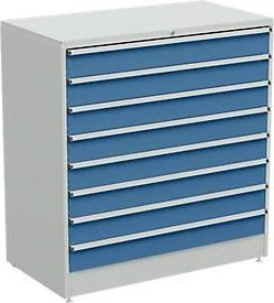 Treston Serie 130 Schubladenschrank, 8 Schubladen, lichtgrau/blau, Container