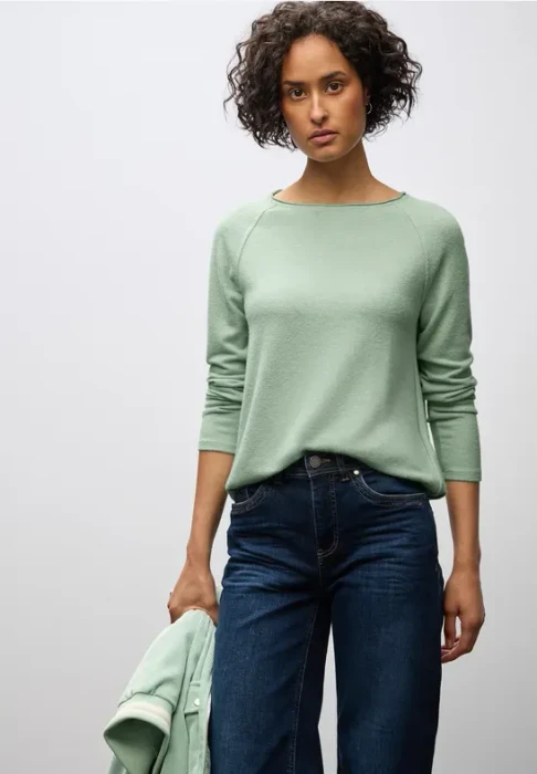 Street One Soft Melange Shirt langarm serene green mel. (Damen)