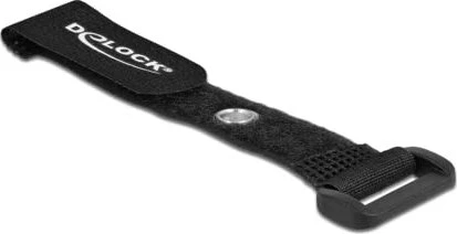 DeLOCK Klett-Kabelbinder mit Schlaufe und Befestigungsöse, 20mm, 150mm, schwarz, 5 Stück