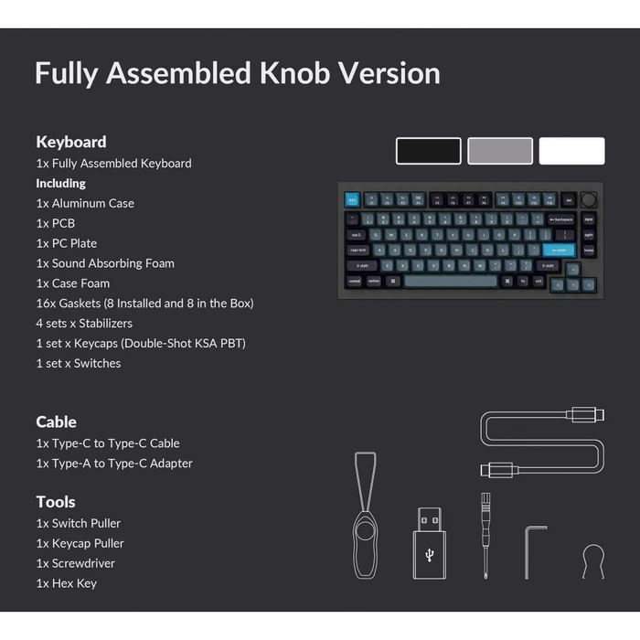 Keychron Q1 Pro, LEDs RGB, hot-swap, schwarz/blaugrau, Keychron K Pro RED, USB/Bluetooth, DE