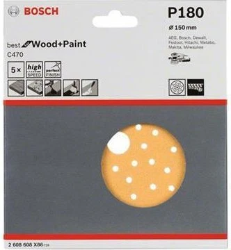 Bosch Professional C470 Best for Wood and Paint Schleifblatt K180, 150mm, 5 Stück